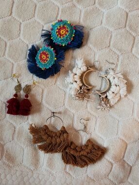 Handmade Macrame Earring Set- 4 Pieces